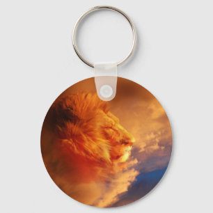 Proud male lion in sunset clouds key ring
