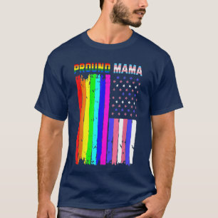 Proud Mama Lesbian Trans American Flag LGBT Pride  T-Shirt