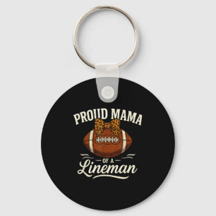 Proud Mama Of A Football Lineman Leopard Srts Bow  Key Ring