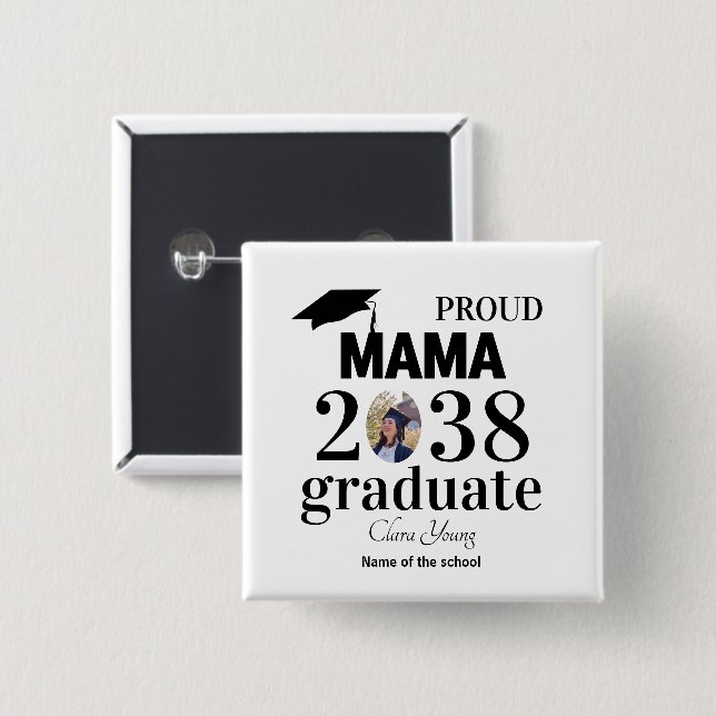 Proud mama personalized graduation 15 cm square badge (Front & Back)