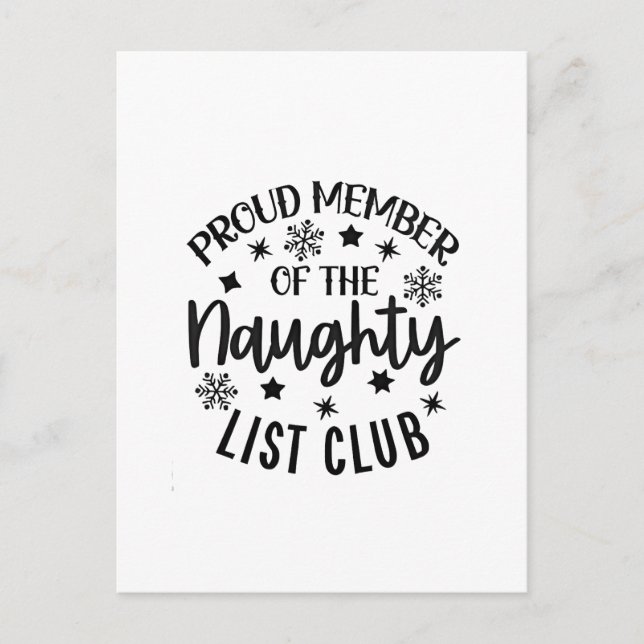 Proud Member of the Naughty List Club Christmas Holiday Postcard (Front)