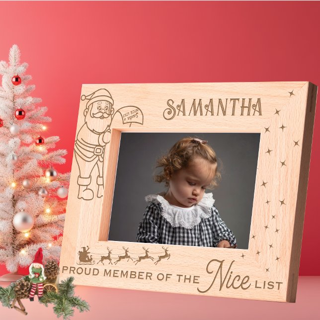 Proud Member of the Nice List Christmas Gift Kids Etched Frames (Proud Member of the Nice List Christmas Festive Custom Photo Keepsake Gift for Kids Etched Frames)