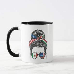Proud Mexican American Messy Bun Flag Sunglasses Mug