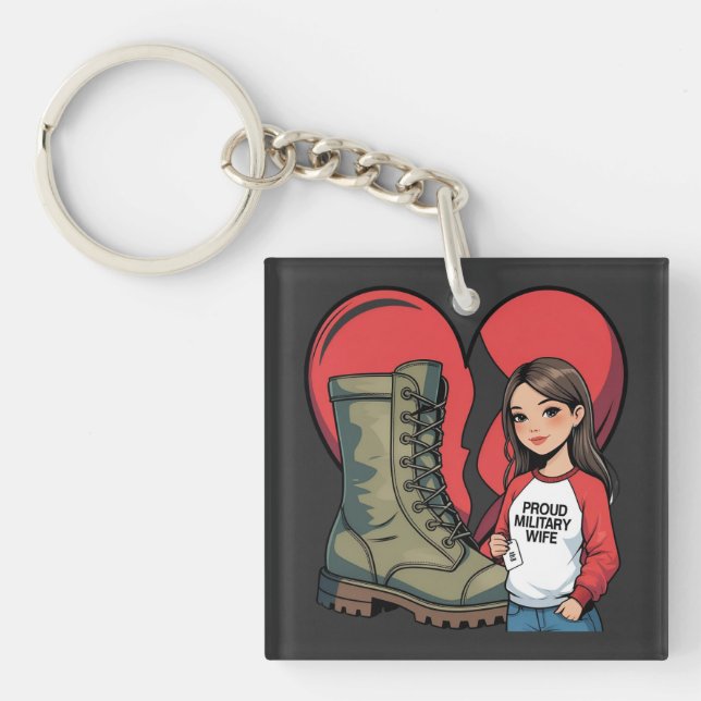Proud Military Wife – “Boot Wife” Heart Key Ring (Front)