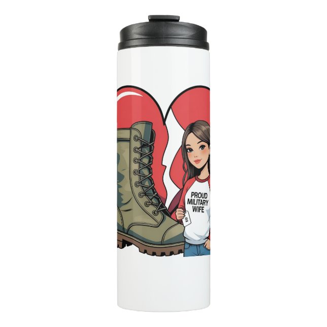 Proud Military Wife – “Boot Wife” Heart Thermal Tumbler (Front)