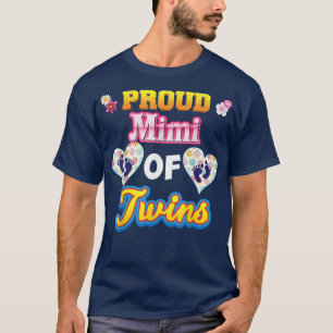 Proud Mimi Of Twins Mother Day Floral Heart Footpr T-Shirt