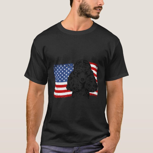 Proud Miniature Poodle American Flag Patriotic Dog T-Shirt (Front)