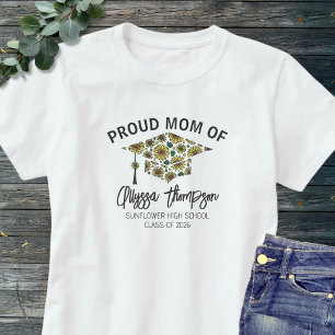 Proud Mom 2026 Graduate Name Floral Graduation Cap T-Shirt