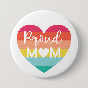 Proud Mom Gay Pride Colourful Rainbow Heart 7.5 Cm Round Badge