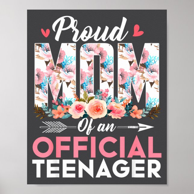 Proud Mom Of Teenager 13th Birthday Gift Girls Tee Poster (Front)