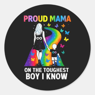 Proud mom of the toughest boy know autism awarenes classic round sticker