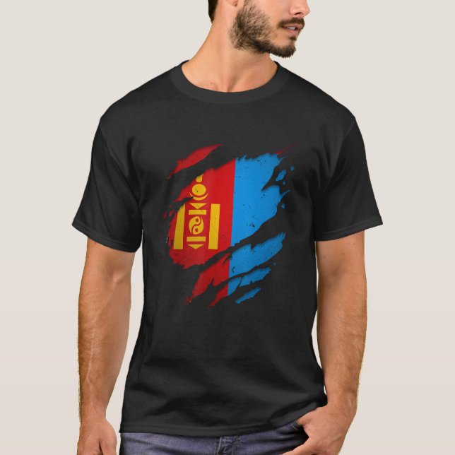 Proud Mongolian Shirts Torn Ripped Mongolia Flag (Front)