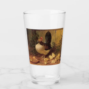 Proud Mother Hen and Her Chicks (Baby Chickens) Glass
