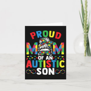 Proud Mother Of Autistic Son Messy Bun Autism Card