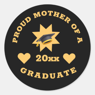 Proud Mother Of Grad Graduate Year Gold Black Classic Round Sticker