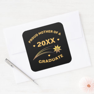 Proud Mother Of Grad Graduate Year Gold Black Square Sticker