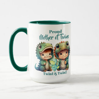 Proud Mother of Twins Boys Dinosaur Costumes Green Mug