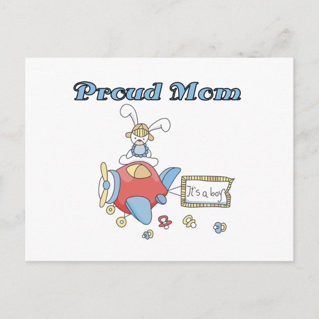 Proud Mum-Aeroplane It's a Boy tshirts and gifts Announcement Postcard (Front)
