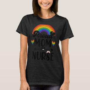 Proud Mum And Nurse Rainbow Heart Lgbt Gay Pride M T-Shirt