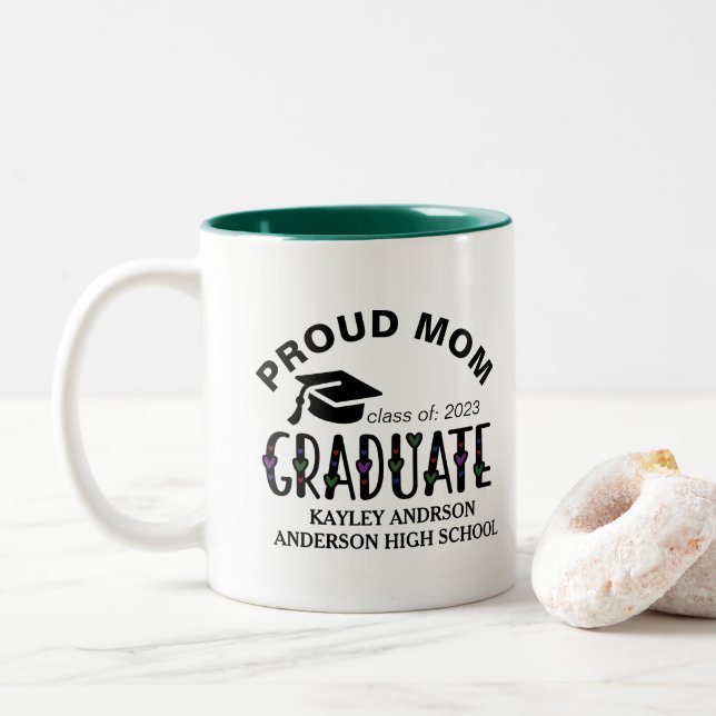Proud Mum, Custom Graduation Name Year  Two-Tone Coffee Mug (With Donut)