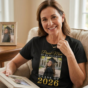 Proud Mum Daughter Black Gold Graduation Portrait T-Shirt