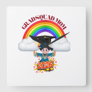 Proud Mum Grad Squad 2026 Square Wall Clock