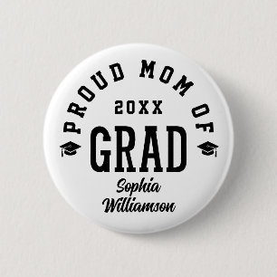 Proud Mum Grad Varsity Typography Graduation 6 Cm Round Badge