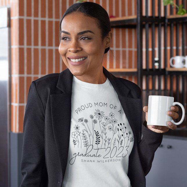 Proud Mum Graduate Blooming Wildflower Modern T-Shirt (Creator Uploaded)