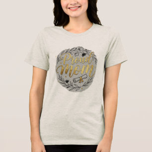 Proud Mum Graduation Gold Glitter Floral Wreath T- Tri-Blend Shirt