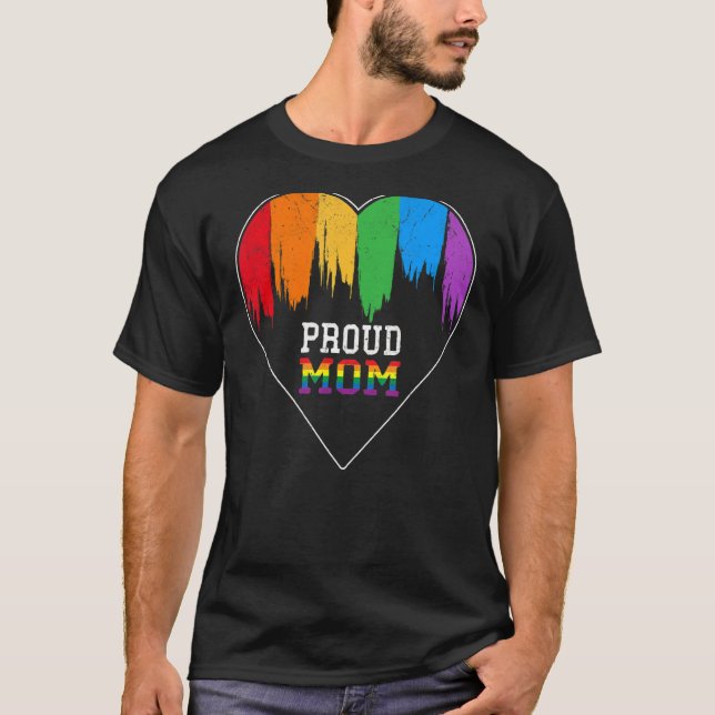 Proud Mum Lgb Gay Pride Month Lesbian Rainbow Hear T-Shirt (Front)