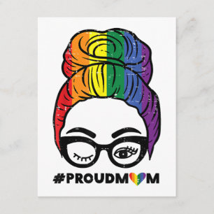 Proud Mum Messy Hair Bun LGBTQ Rainbow Flag Gay Pr Enclosure Card