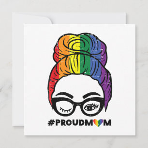 Proud Mum Messy Hair Bun LGBTQ Rainbow Flag Gay Pr Invitation