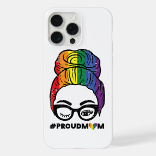 Proud Mum Messy Hair Bun LGBTQ Rainbow Flag Gay Pr iPhone 15 Pro Max Case