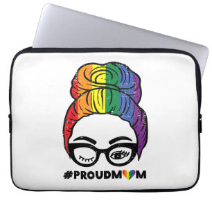Proud Mum Messy Hair Bun LGBTQ Rainbow Flag Gay Pr Laptop Sleeve