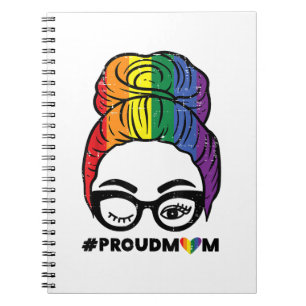 Proud Mum Messy Hair Bun LGBTQ Rainbow Flag Gay Pr Notebook