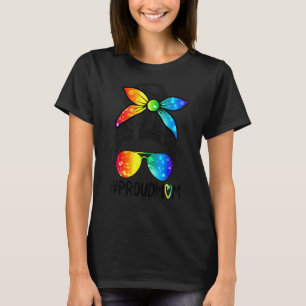Proud Mum Messy Hair Bun Support Lgbtq Parade Gay T-Shirt