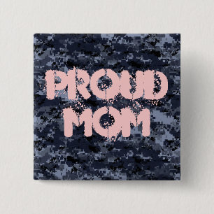 Proud Mum Military Blue Camouflage Button