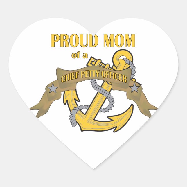 Proud Mum of a Chief Petty Officer Heart Sticker (Front)