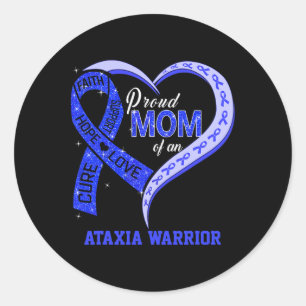Proud Mum Of An Ataxia Warrior Blue Ribbon Matchin Classic Round Sticker