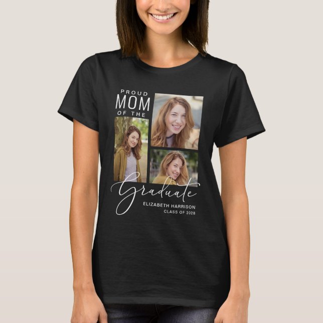 Proud Mum of the Graduate Photo Script Black T-Shirt (Front)