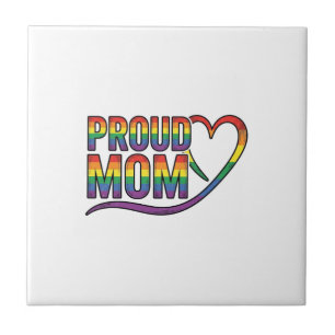 Proud Mum Rainbow Heart Vintage Engraving Design_1 Ceramic Tile