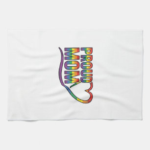 Proud Mum Rainbow Heart Vintage Engraving Design_1 Tea Towel