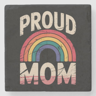 Proud Mum Rainbow LGBTQ Gay Pride Ally Stone Coaster