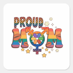 Proud Mum; Rainbow; LGBTQ Support Square Sticker