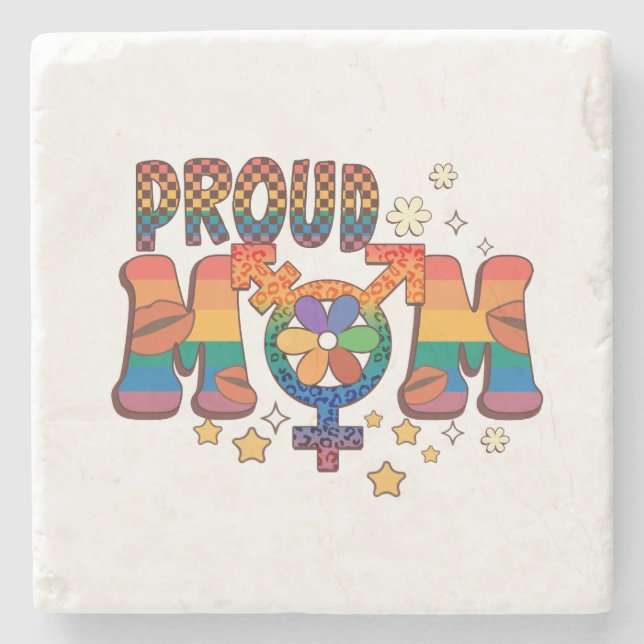 Proud Mum; Rainbow; LGBTQ Support Stone Coaster (Front)