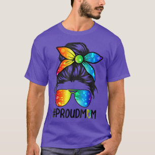 Proud Mum Rainbow Messy Bun LGBT Gay Pride Month T-Shirt