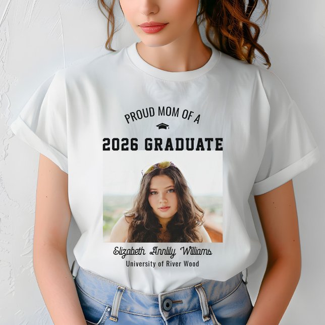 Proud Mum Senior Custom Year Graduate Photo Parent T-Shirt (Creator Uploaded)