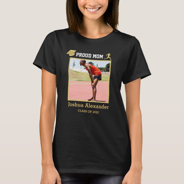 Proud Mum: Track runner congratulation graduate T-Shirt (Front)
