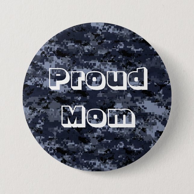 Proud Mum U.S. Military Blue Camouflage Button (Front)