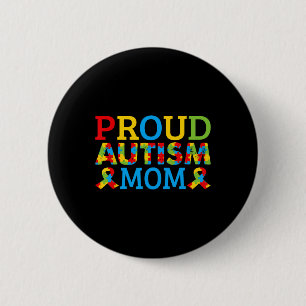 Proud Mum Wears Coloured Puzzle Pieces For Autism 6 Cm Round Badge
